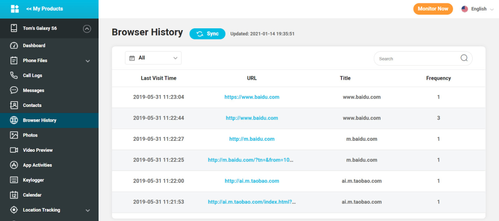 KidsGuard Pro browser history monitoring