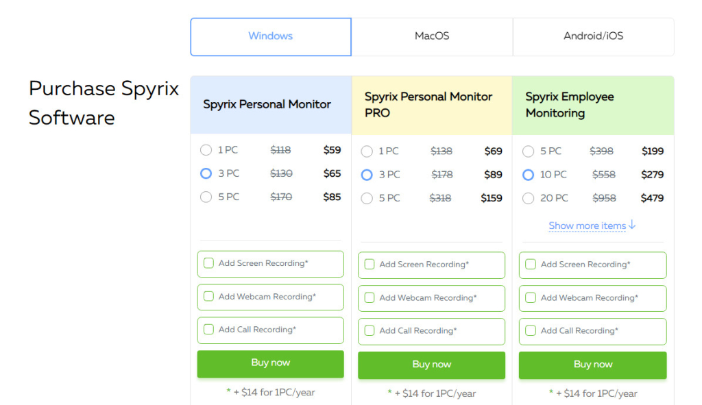 Spyrix Windows pricing