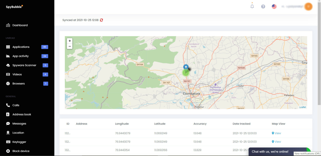 Tracking a device's current location with Spybubble
