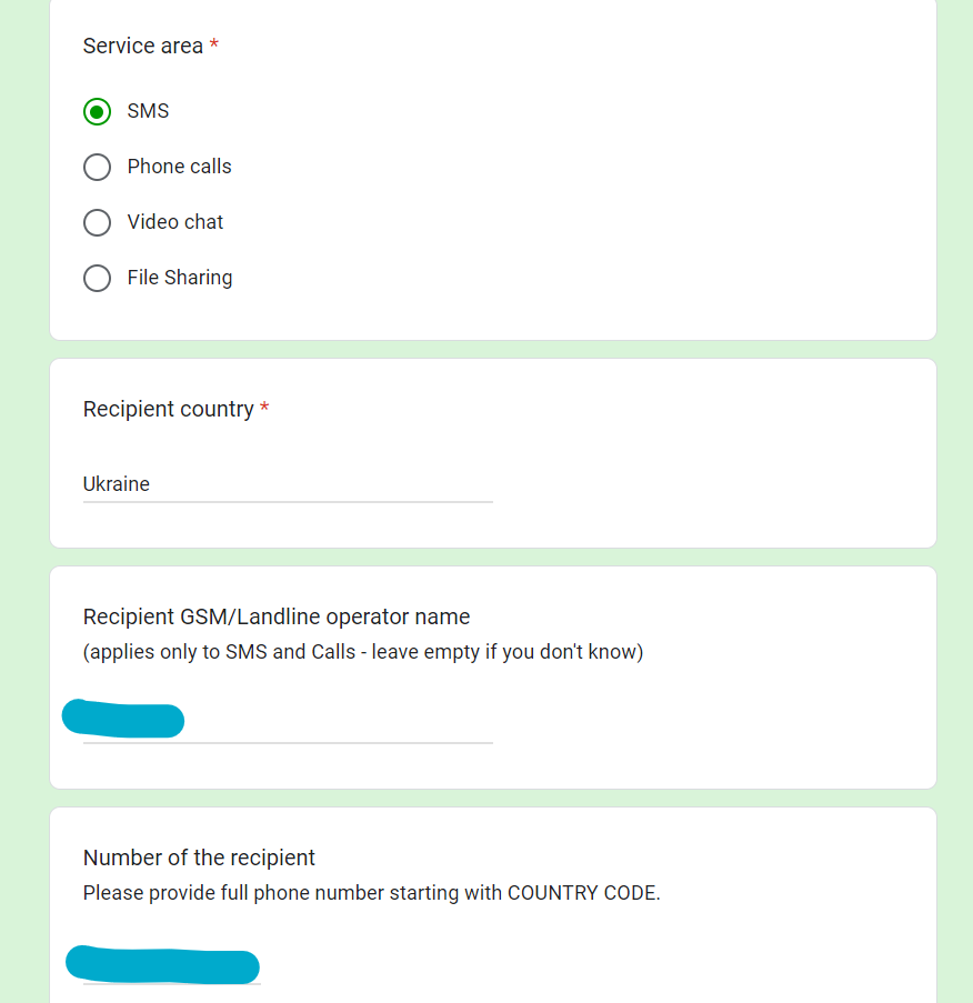 Globefone feedback form